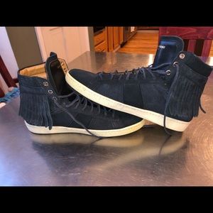 mens saint laurent fringed high tops (black suede)